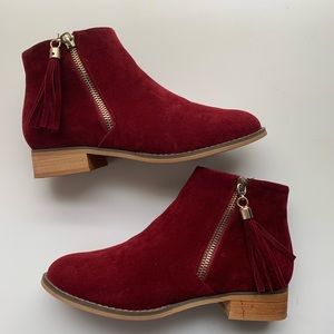 Red faux boots